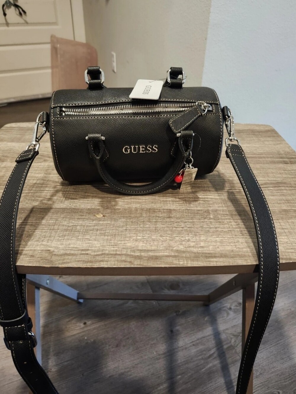 Guess Black Barrel Bag Cherry Charm Crossbody /Shoulder Bag